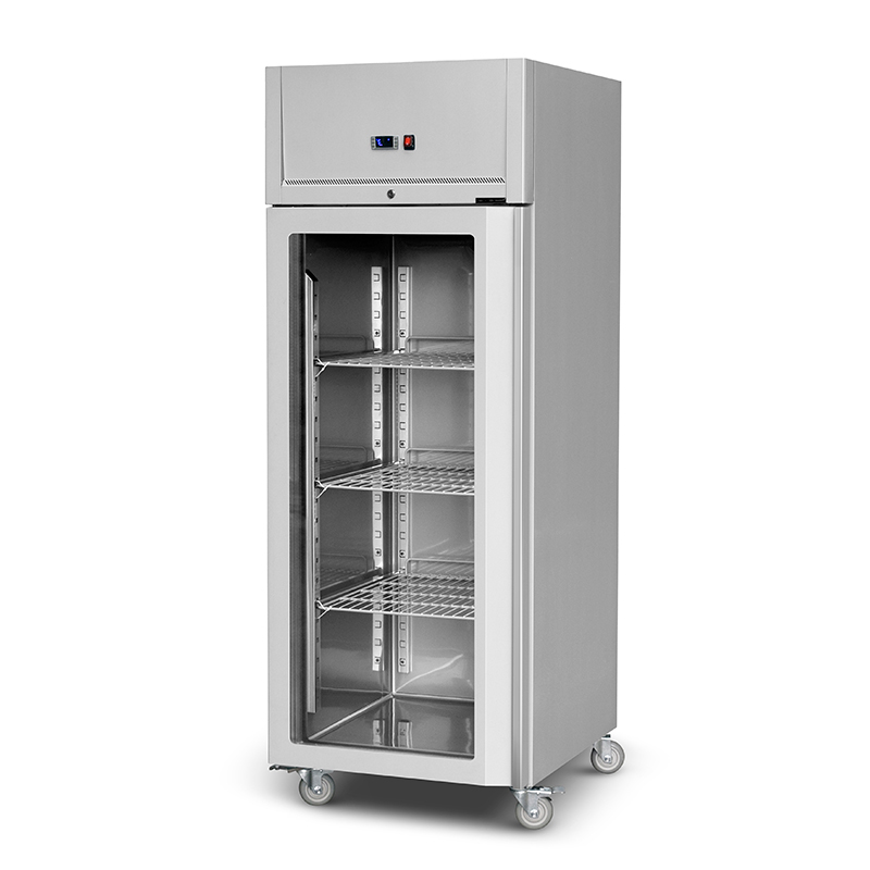 commercial reach-in fridge with glass door